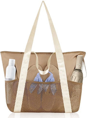 Borsa da spiaggia grande, tasca da bagno impermeabile con rete, con chiusura a zip e tasche per bagno, vacanza, viaggio, palestra, shopping