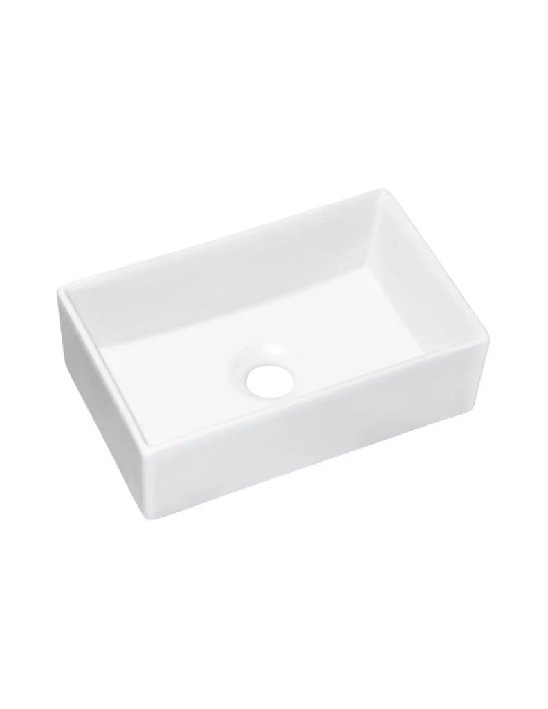 Set da bagno VANO bianco 50cm: mobiletto sottolavabo con armadietti + piano per lavabo bianco + lavabo da appoggio rettangolare