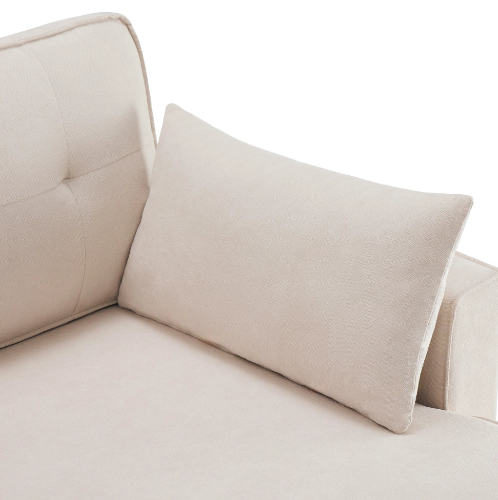 Divano letto a U 4 posti beige effetto lino con contenitori, portabicchieri e cuscini inclusi