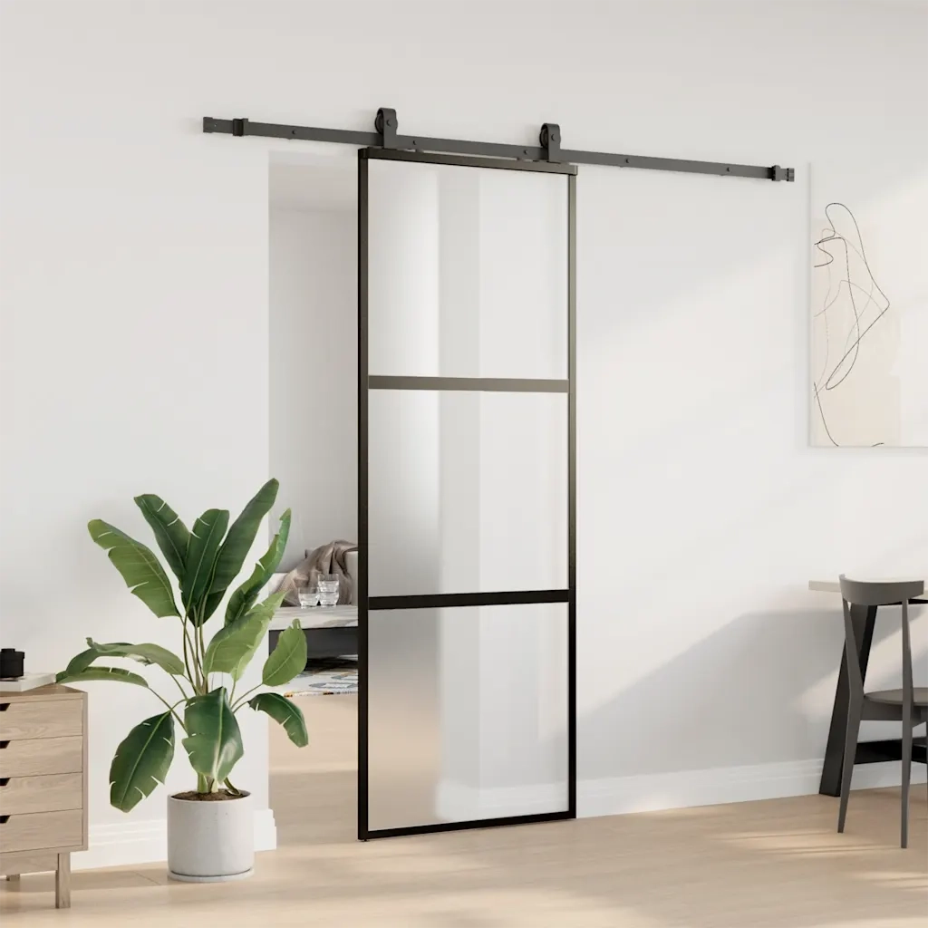 Porta Scorrevole Set Ferramenta Nera 76x205 cm Vetro Temperato 3375954