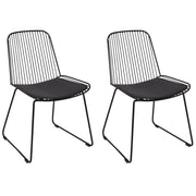 Set di 2 sedie da pranzo in metallo nero con schienale in filo di ferro e cuscini in ecopelle stile elegante glamour