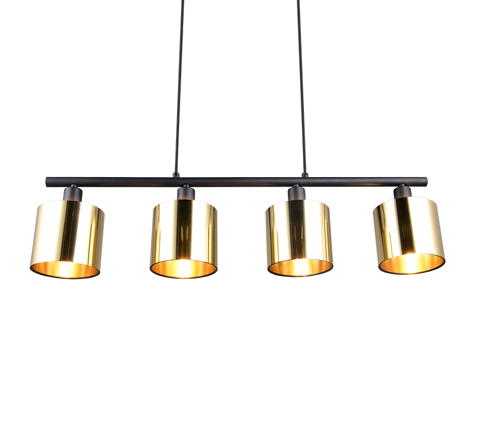 Lampada a sospensione 4 diffusori, metallo, nero e oro, L 75 cm, Jason