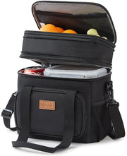 Borsa da pranzo per uomo e donna, borsa da pranzo a doppia imbottitura, dimensione media, contenitore isolante morbido, impermeabile con cinturino a spalla, per adulti per lavoro/voli/travel, 12L/16 bottiglie, nero