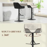Set 2 Sgabelli Imbottiti ad Altezza Regolabile con Schienale e Braccioli, 52.5x53x86.5-108 cm, Nero Grigio Chiaro