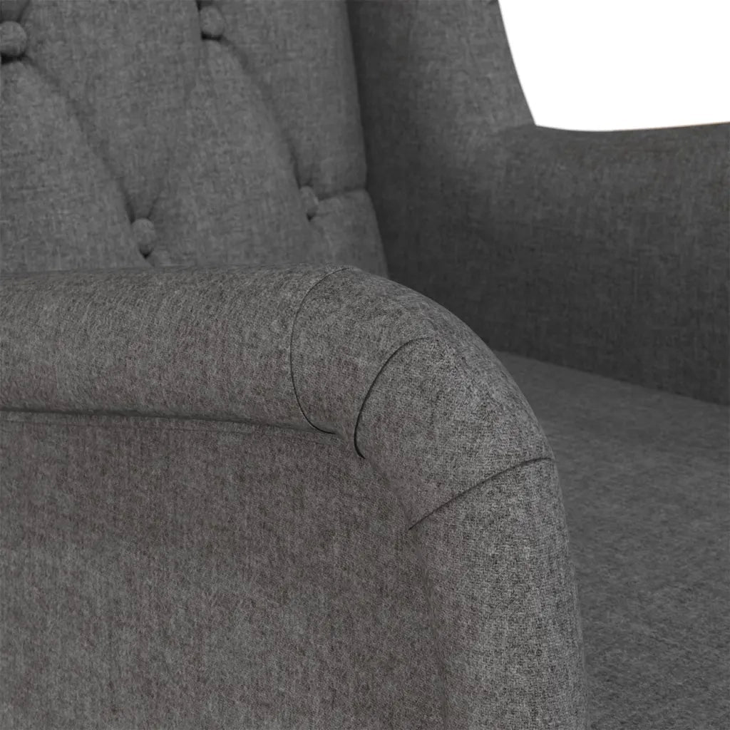 Poltrona Gambe a Dondolo | Sedia Relax Legno di Hevea Grigio Scuro in Tessuto