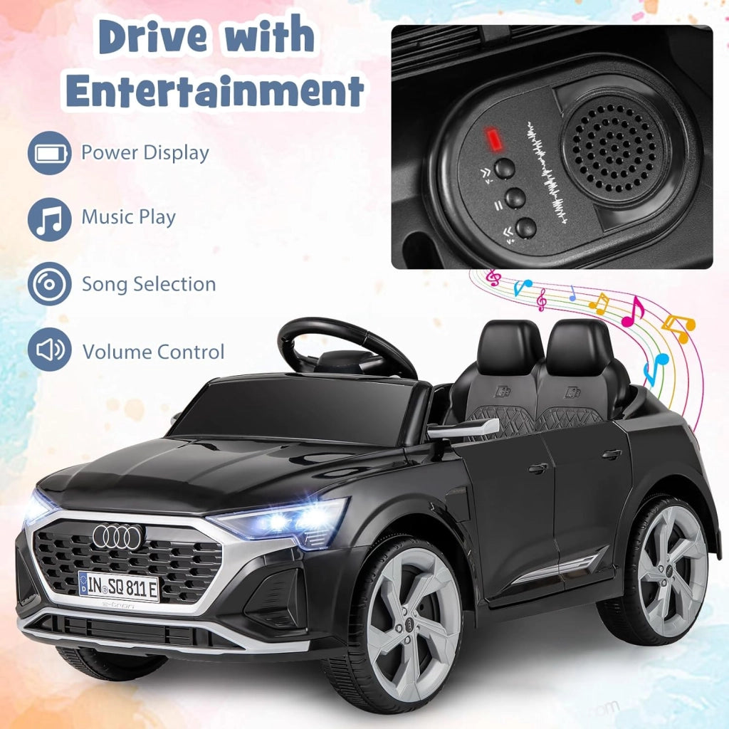 Macchina Elettrica per Bambini Audi SQ8 12V con Telecomando, Auto Elettrico a Pedale, Veicoli con Musica, Fari LED e Doppio Motore, 3 Velocità 3-5km/h, Carico 30 kg, 3+ Anni (Nero)