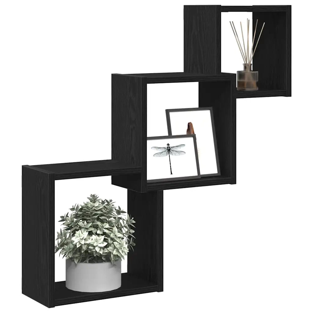 Mensole a Cubo Parete Rovere Nero 68x15x68 cm Legno Multistrato 862410