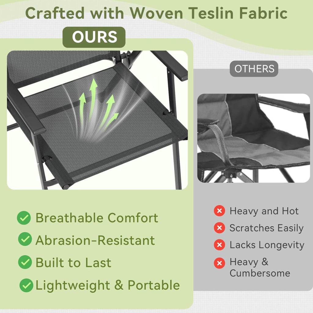Set di 2 Sedie da Giardino Pieghevoli, Sedie da Campeggio con Schienale e Braccioli, Struttura in Metallo, Portata 120kg, Sedia Pieghevole Leggera per Balcone, Terrazza, Nero