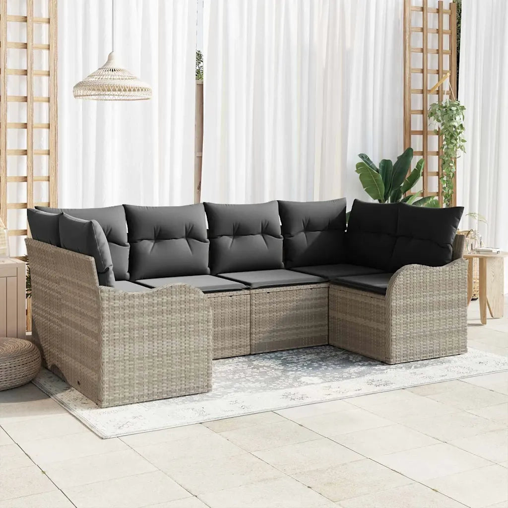 Set Divano da Giardino 6 pcs Grigio chiaro Poly Rattan 3345842