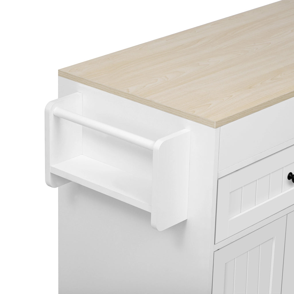 Isola da Cucina su Ruote con Piano Allungabile e Cassetti ¨C MINIMAL ¨C Bianco/Naturale