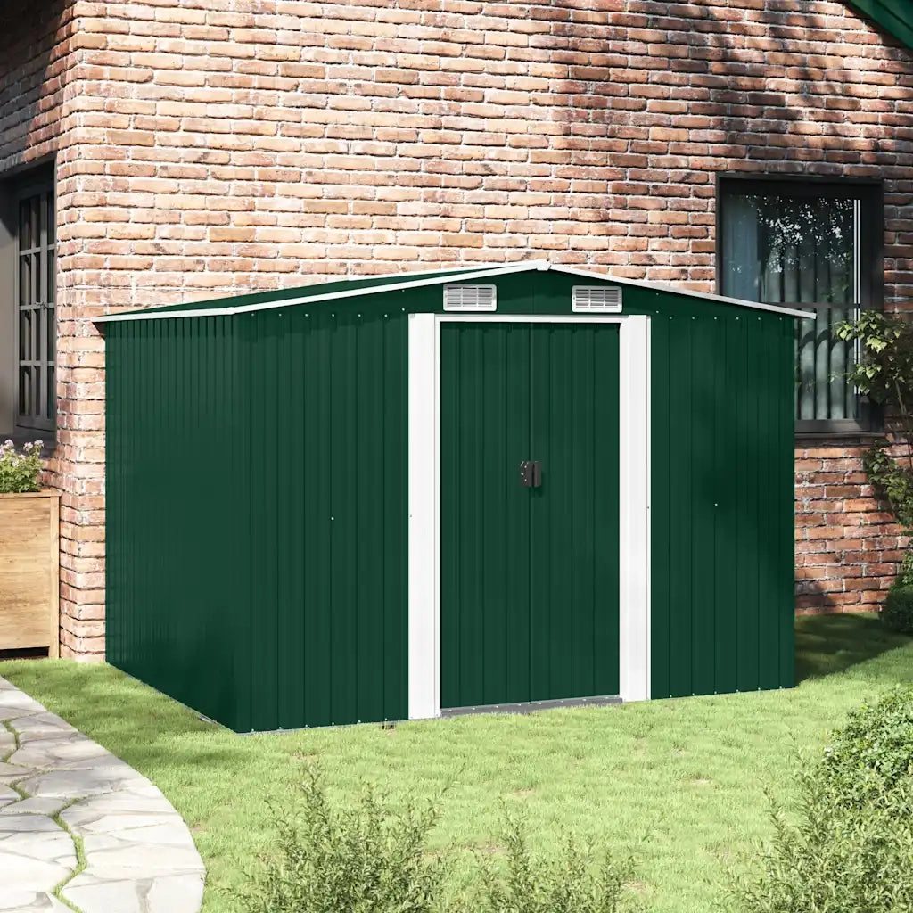 Capanno per Attrezzi-Casetta da Giardino in Metallo Verde 257x205x178 cm