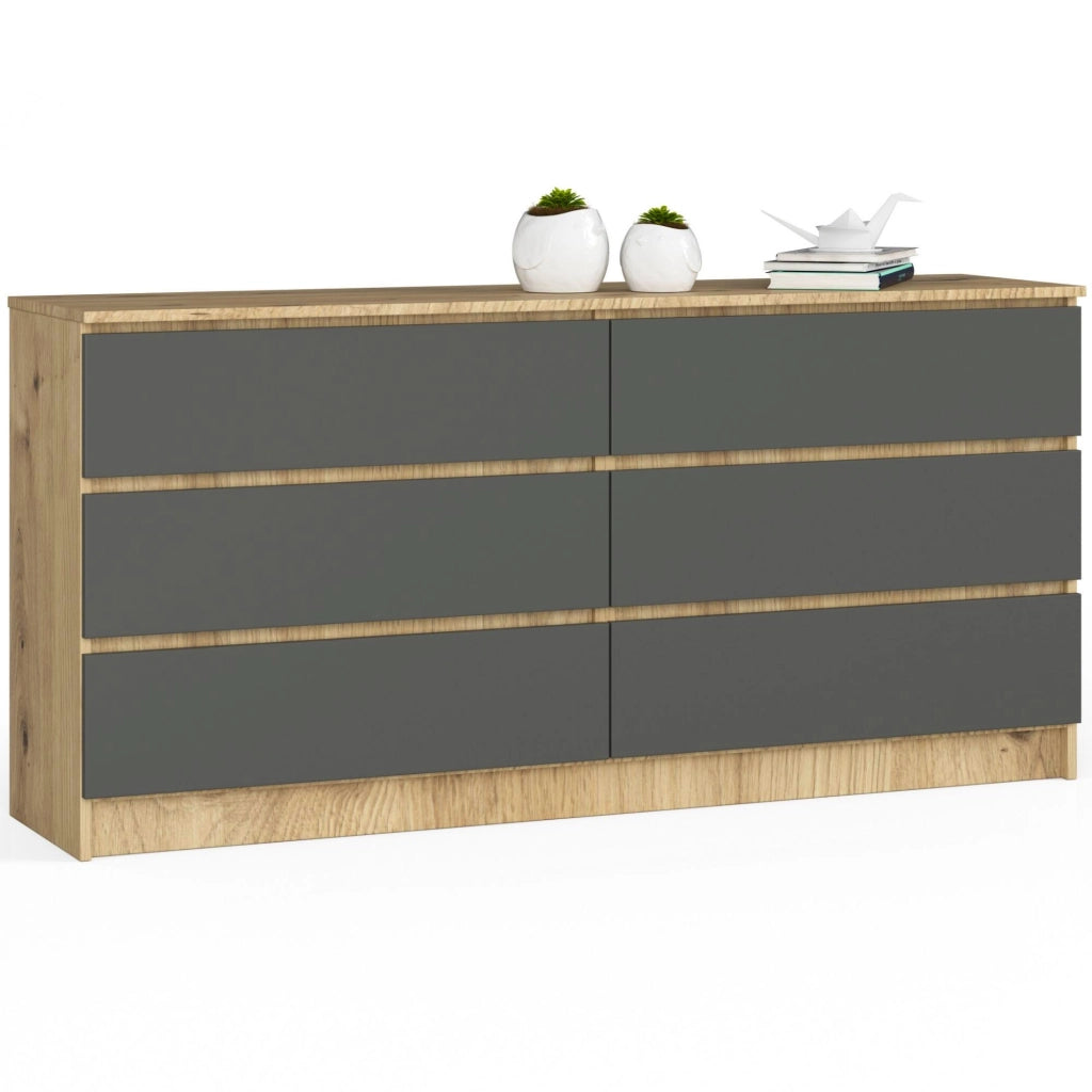 Cassettiera AKORD K160 Quercia Artisan 160 cm 6 cassetti inserto frontale Grigio Grafite 160x40x77 cm