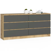 Cassettiera AKORD K160 Quercia Artisan 160 cm 6 cassetti inserto frontale Grigio Grafite 160x40x77 cm