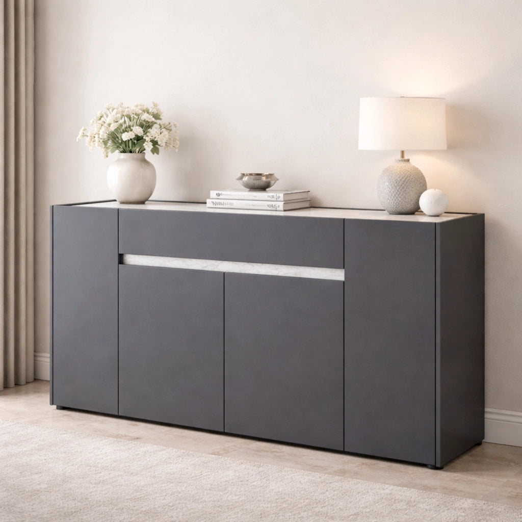 Credenza Moderna Madia Con 4 Ante E 1 Cassetto Mobile Contenitore Per Sala Da Pranzo Soggiorno Design Senza Maniglie Elegante Capiente 170 X 85 X 40 Cm Grigio Scuro E Bianco Effetto Marmo