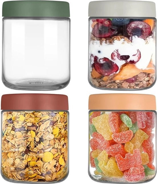 Set di 4 Jars di Vetro da 16 OZ per Overnight Oats e Insalate - Ideale per Overnight Oats, Yogurt e Altri Utilizzi