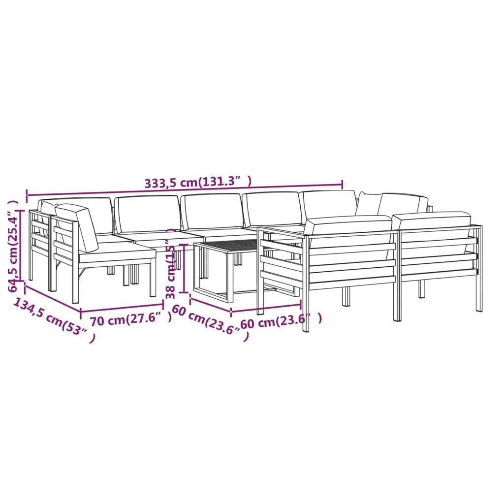 Set Divani da Giardino 10 pz con Cuscini in Alluminio Antracite 3107819