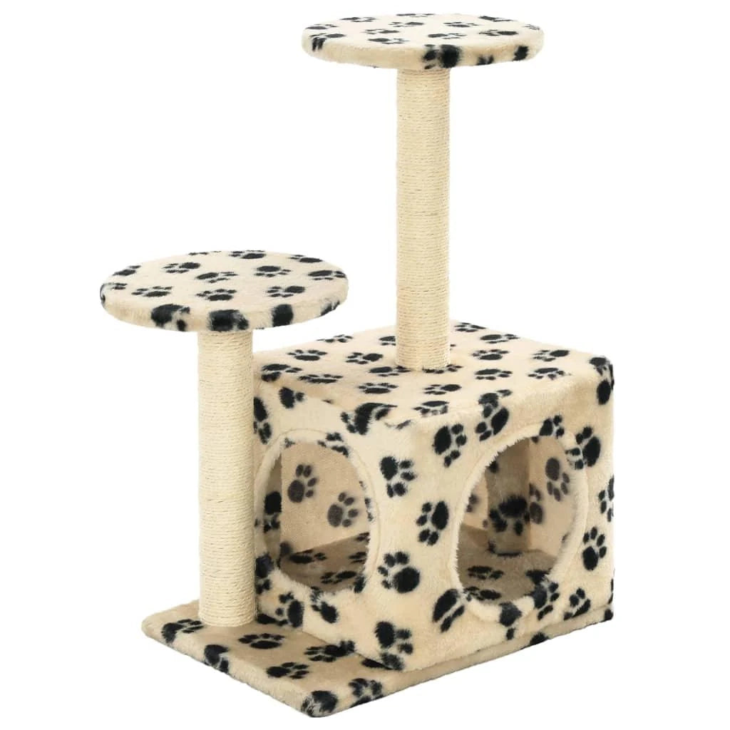 Tiragraffi albero per gatti cuccia per gatti peluche in sisal 60 cm beige con motivo a impronta di zampa 3702126