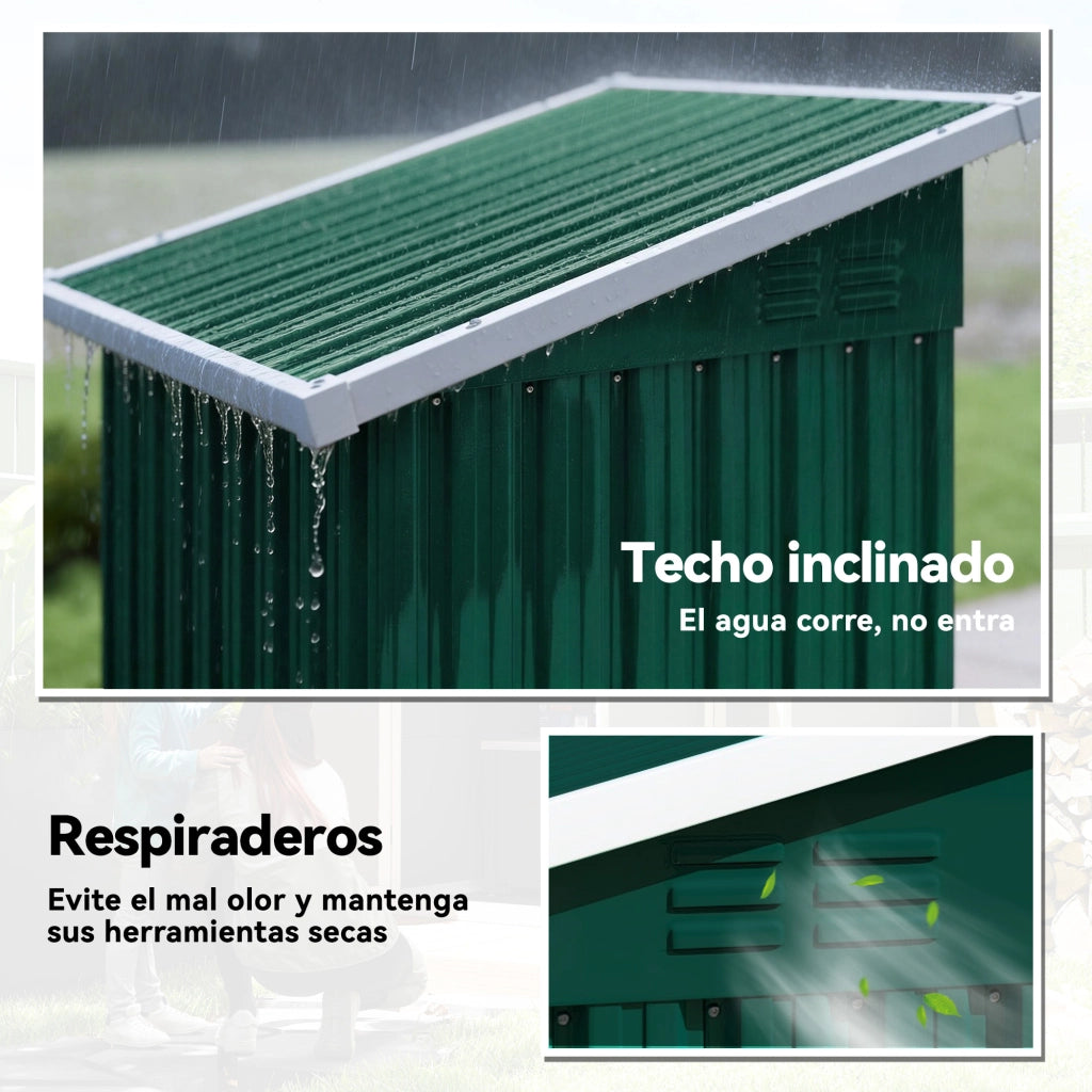 Casetta da Giardino in Metallo ¨C Xylo ¨C 107,5x91x185 cm Verde con Tetto Inclinato