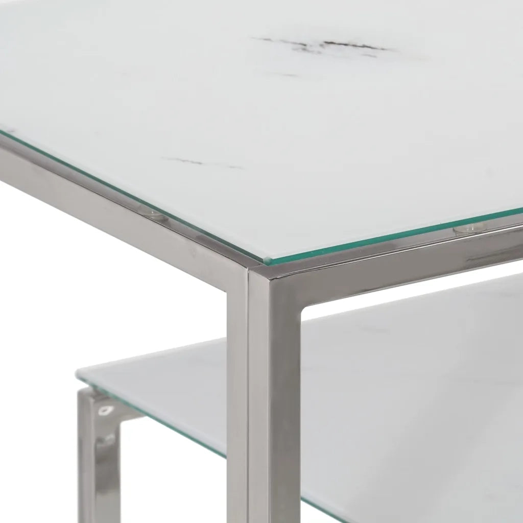 Tavolino Consolle Argento Acciaio Inossidabile Vetro Temperato 350003