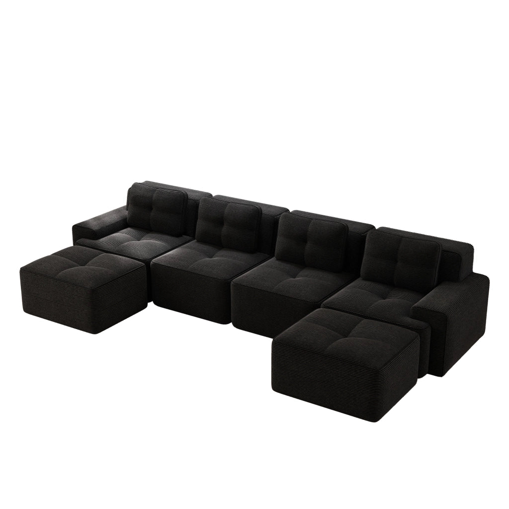 Divano Modulare Chaise Longue 4 Posti ¨C Xylo ¨C Velluto a Coste Nero