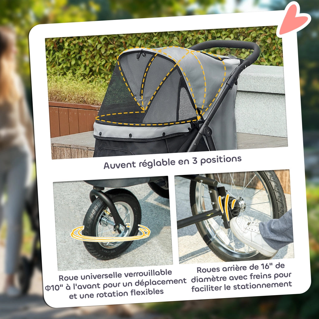 Passeggino per Cani Pieghevole ¨C Xylo ¨C Con Cestino, Cuscino Lavabile, Ruote Gomma, Grigio