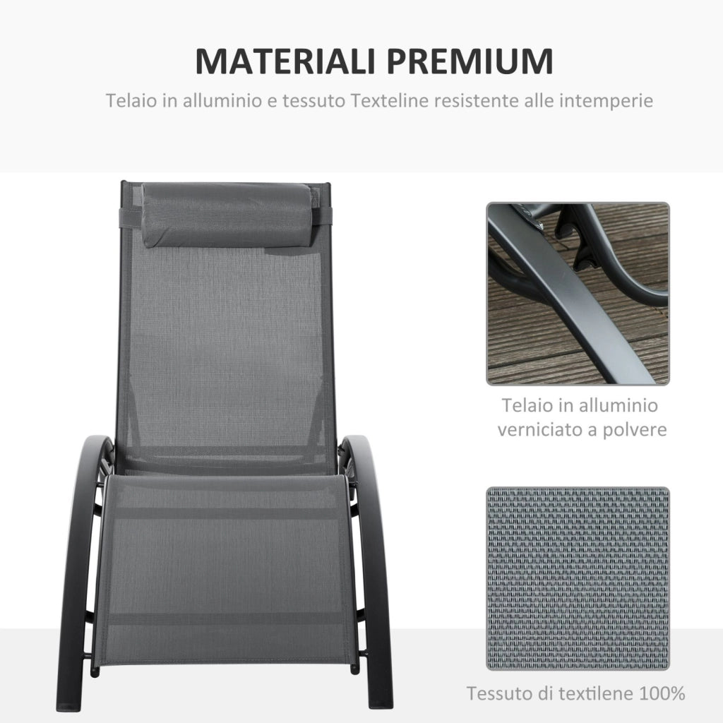 EasyComfort Sdraio da Giardino Reclinabile su 5 Livelli con Cuscino Rimovibile, Alluminio e Texteline, 171x64x82cm Grigio