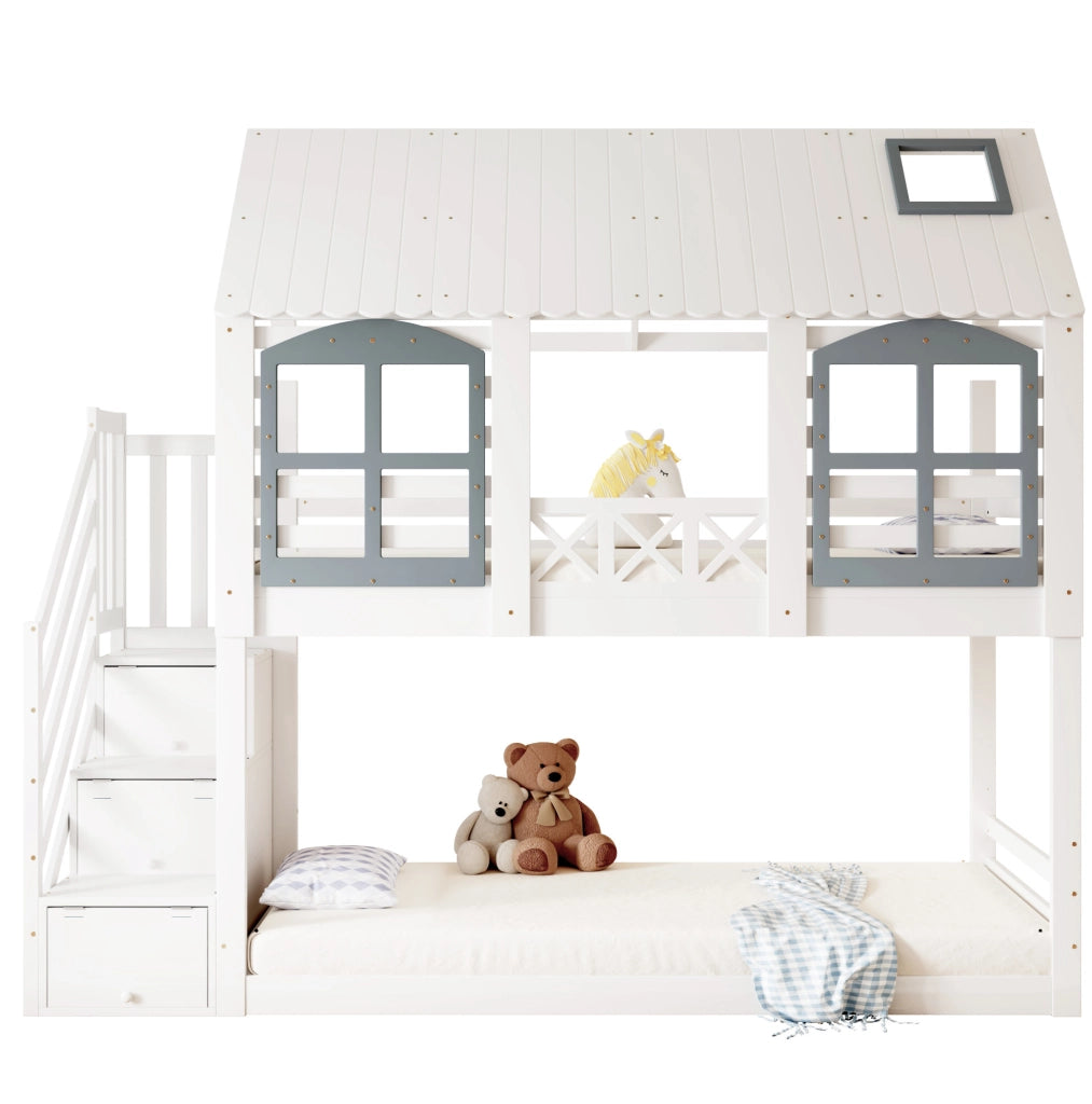Letto a castello per bambini con scala contenitore 90x200 cm