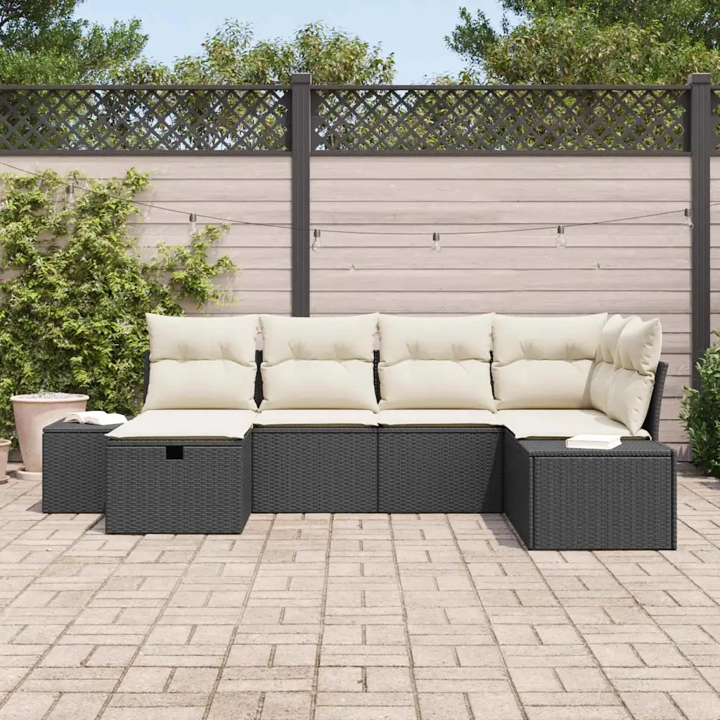 Set Divano da Giardino con cuscino 6 pcs Nero polyrattan 3359376