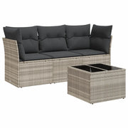 Set Divano da Giardino 4pz | Set Salotto da Giardino con Cuscini Grigio Chiaro Polyrattan