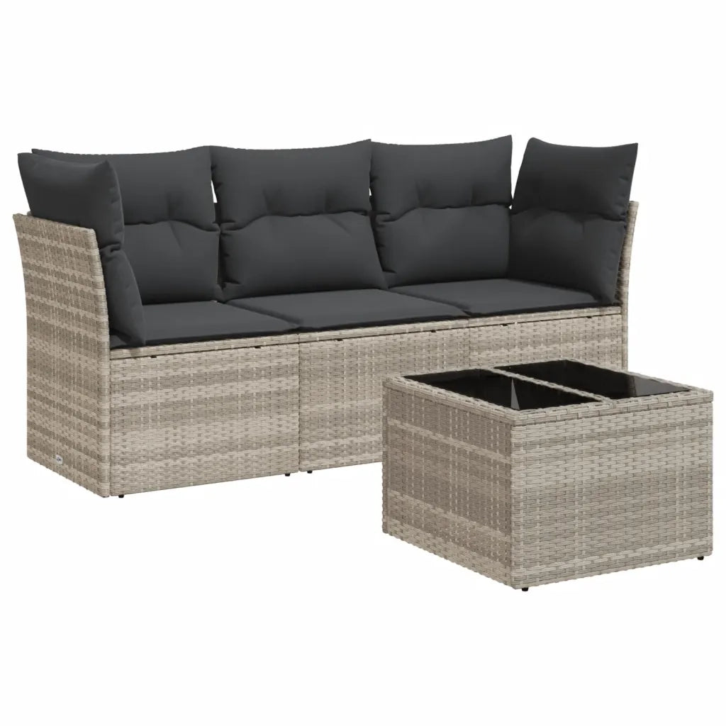 Set Divano da Giardino 4pz | Set Salotto da Giardino con Cuscini Grigio Chiaro Polyrattan