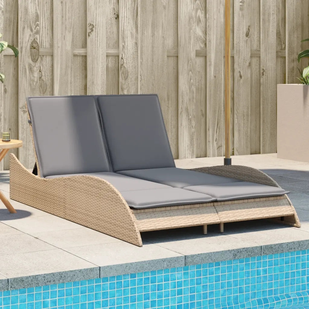 Lettino Prendisole | Sdraio da giardino | Lettino da sole con Cuscini Beige 114x205x73 cm Polyrattan