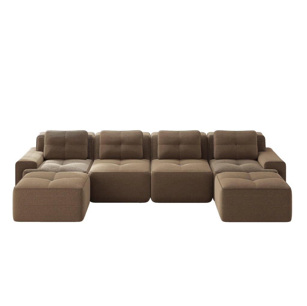Divano modulare senza montaggio 382x177x69 cm in tessuto a coste marrone; seduta profonda