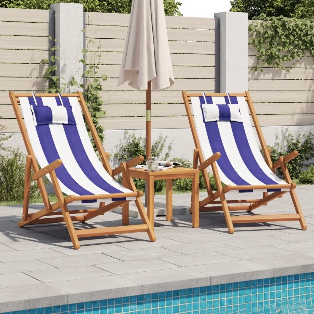 vidaXL Sedia da Spiaggia Pieghevole Blu/Bianco in Eucalipto e Tessuto