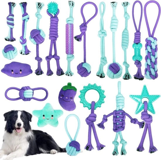 Giocattoli per cani - 20 pezzi Set di giocattoli per cani e set di esercizio per la dentatura per cani piccoli e medi