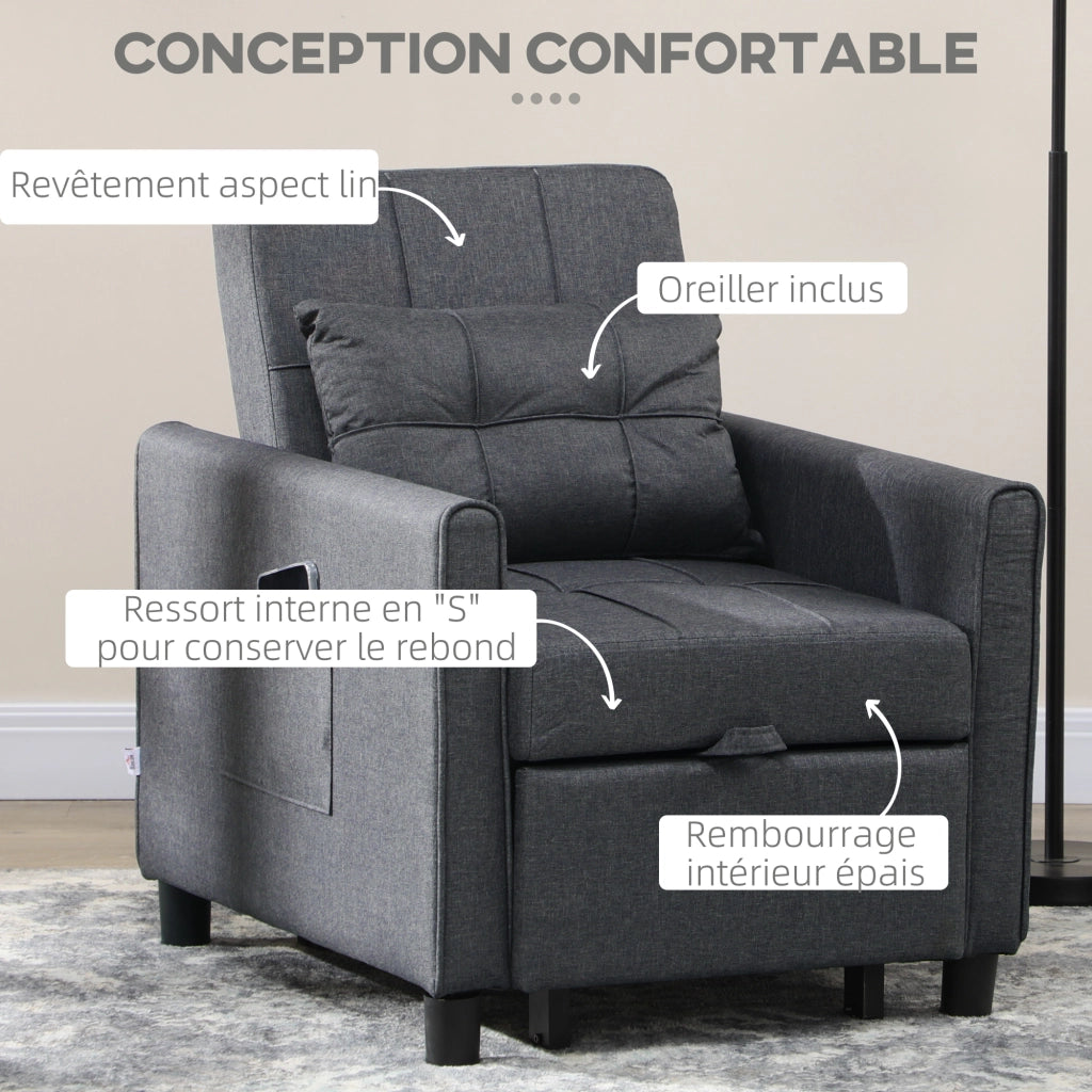 Poltrona Reclinabile Convertibile 3 in 1 ¨C Zephmum ¨C Grigio 69x82x85cm