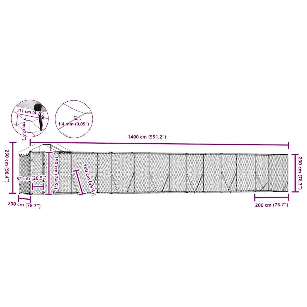 Cuccia Cani da Esterno Tetto Argento 14x2x2,5 m Acciaio Zincato 3190469