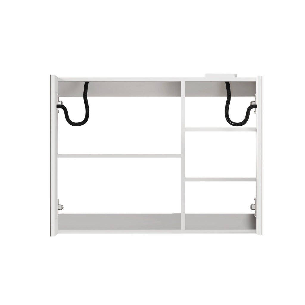 Armadietto a specchio con LED e 2 vani interni per bagno soggiorno e camera da letto in MDF e vetro bianco 80 cm
