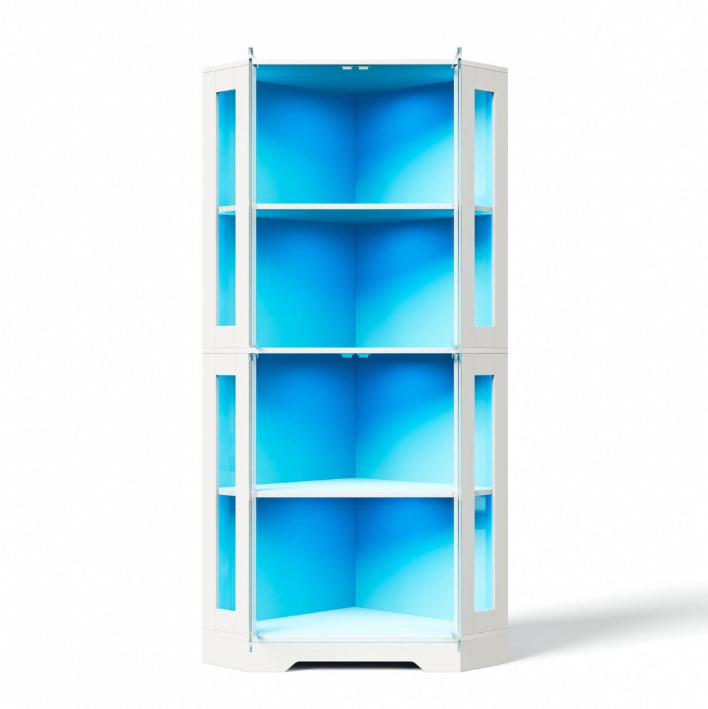 Vetrina 40x40x165 cm con LED RGB; ante in vetro temperato; MDF bianco