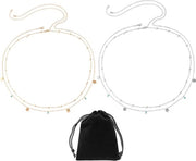 Set di catena corporea con 2 strati di tasche di velluto, catena per la vita con fermaglio, catena per l'ombelico in argento, catena jeans (argento oro) 68 cm + 25 cm estensione metallica.