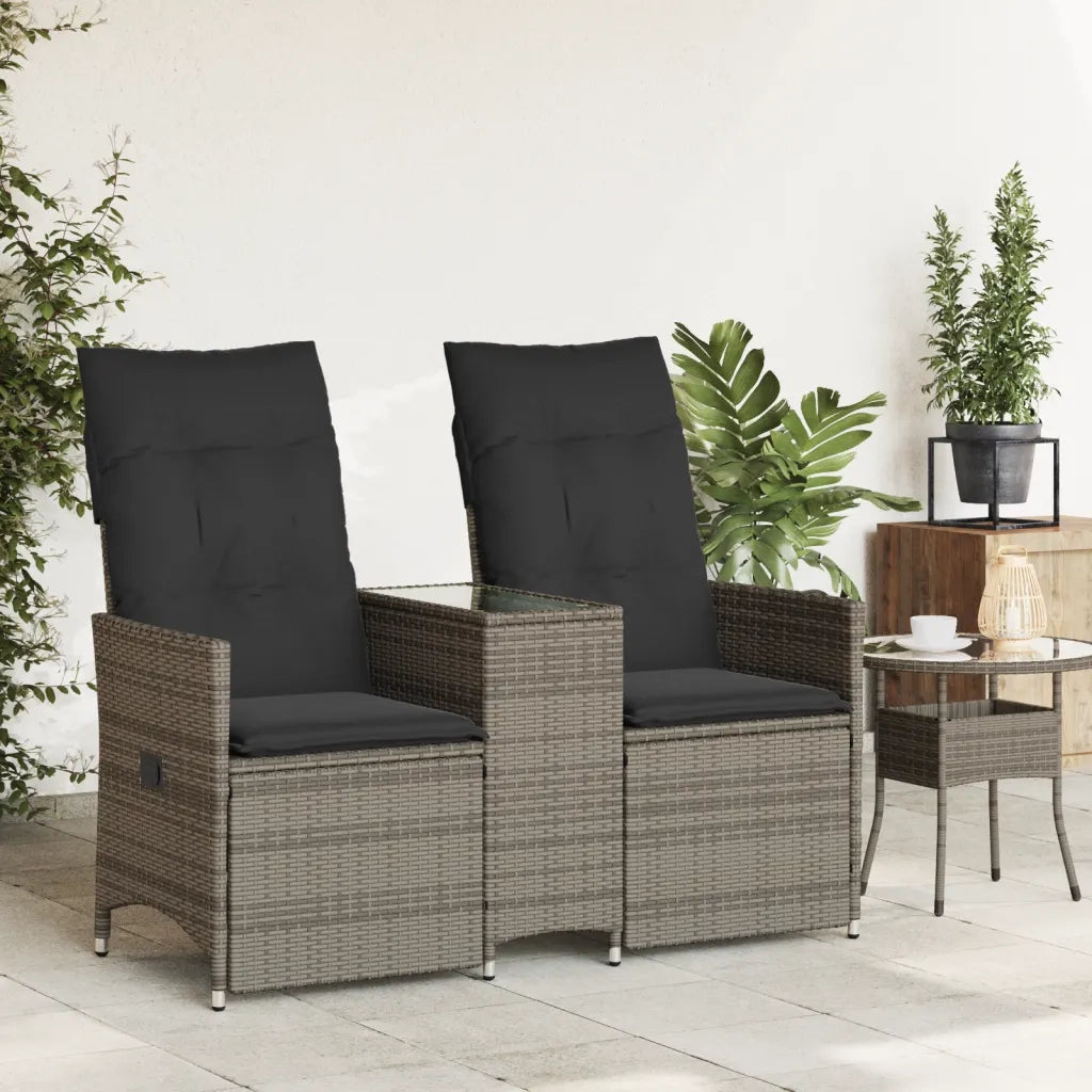 Divano Giardino Reclinabile 2 Posti Tavolino-Sofa da Giardino-Divanetto da esterno Grigio Polyrattan 185928