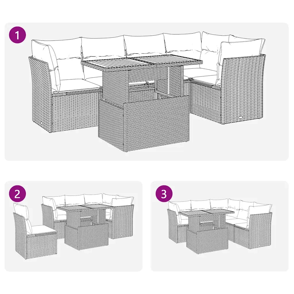 Set Divano da Giardino 6 pz con Cuscini Nero in Polyrattan