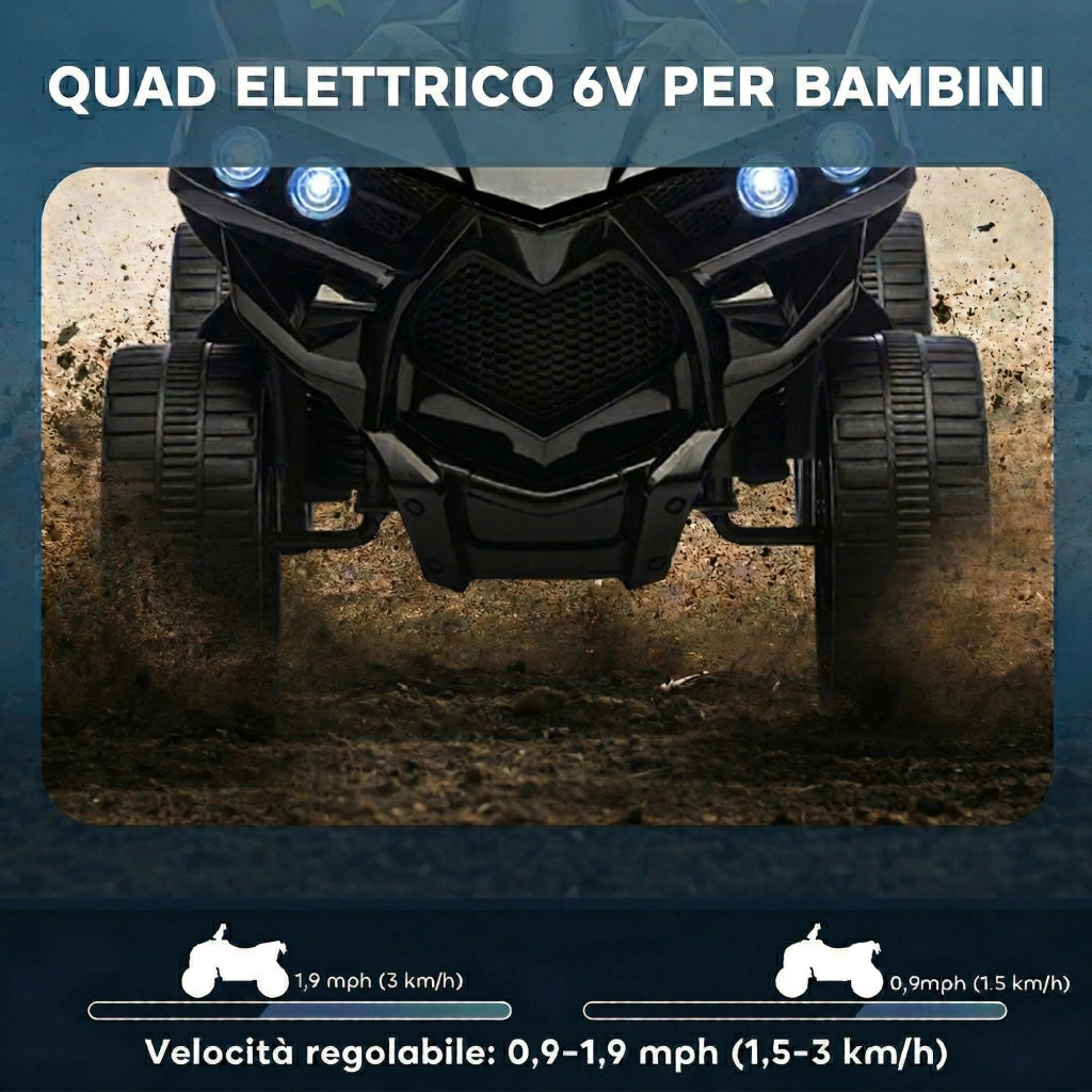 Quad Elettrico Bambini ATV ¨C zephmum ¨C Nero, LED, Batteria 6V, 3-6 Anni