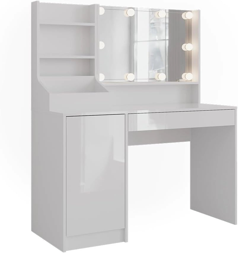 Tavolo da toeletta Sherry, Bianco/bianco lucido, 119.8 cm 4 parti