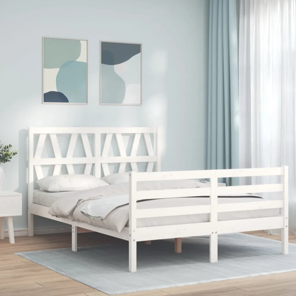 Giroletto con Testiera-Struttura Letto con testiera Bianco Small Double Legno Massello 955703