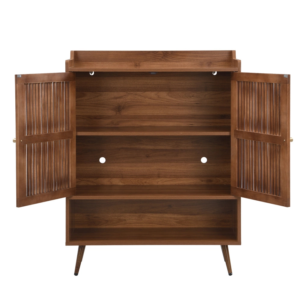 Scarpiera 80x35x105 cm noce in MDF e pino, vano aperto e ante ventilate