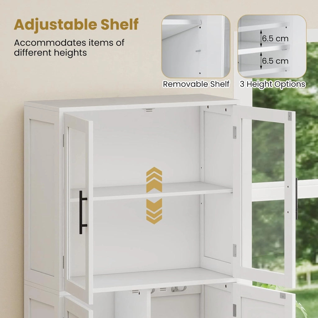 Armadio alto da bagno, colonna bagno, 4 ante, ripiani regolabili e 2 ganci, mobile moderno per cucina, soggiorno, 70 x 30 x 168,5 cm, bianco
