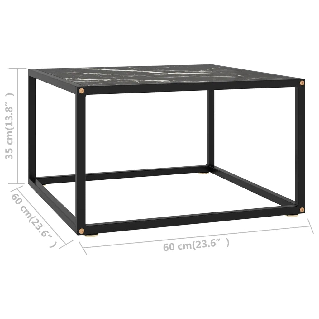 Tavolino da Salotto Nero con Vetro Marmo Nero-Tavolino da soggiorno 60x60x35 cm