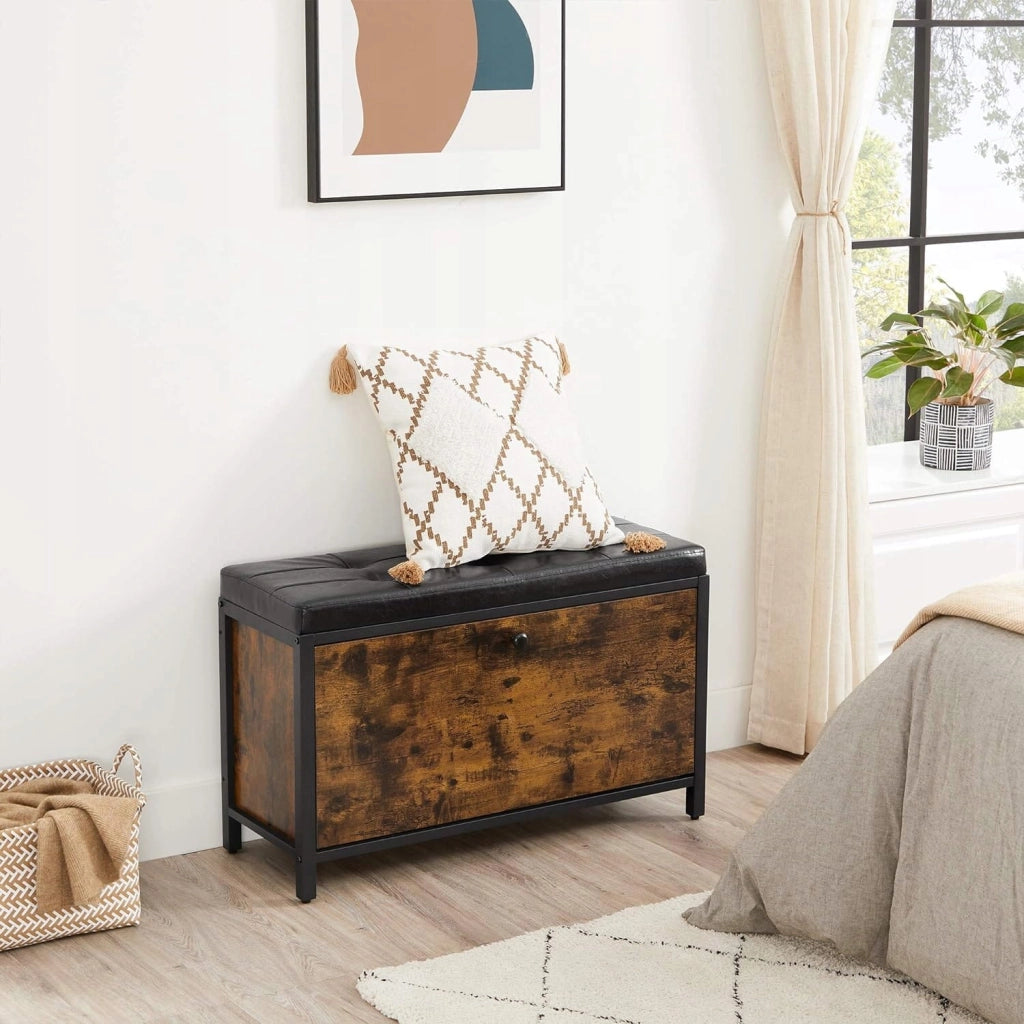 Scarpiera rustica marrone Valora con seduta morbida in stile loft e moderno