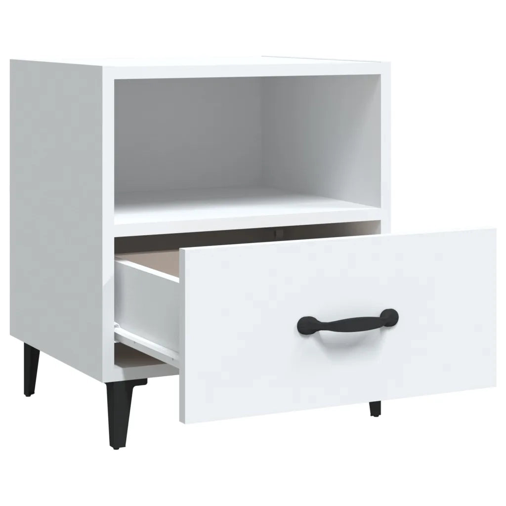 Set di 2 Comodini | Armadio da Notte | Mobiletto da notte Bianchi in Legno Multistrato