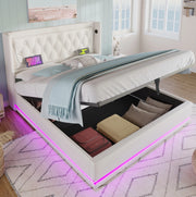 Letto contenitore 180x200 cm in PU bianco con LED e USB Tipo-C